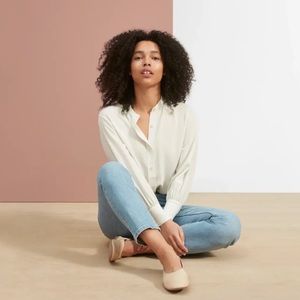 NWT, Everlane Women's Clean Silk Button-Up Blouson Shirt, Size 0 Mint Green